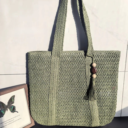Elegant Straw Shoulder Bag – Women’s Premium Large Beach Tote, Commuter Woven Purse