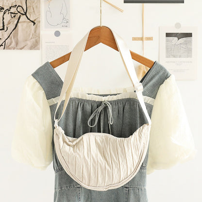 Casual Nylon Cloth Hobo Bag – Simple Pleated Striped Shoulder Bag, Lightweight Shopping Crossbody Small Square Bag