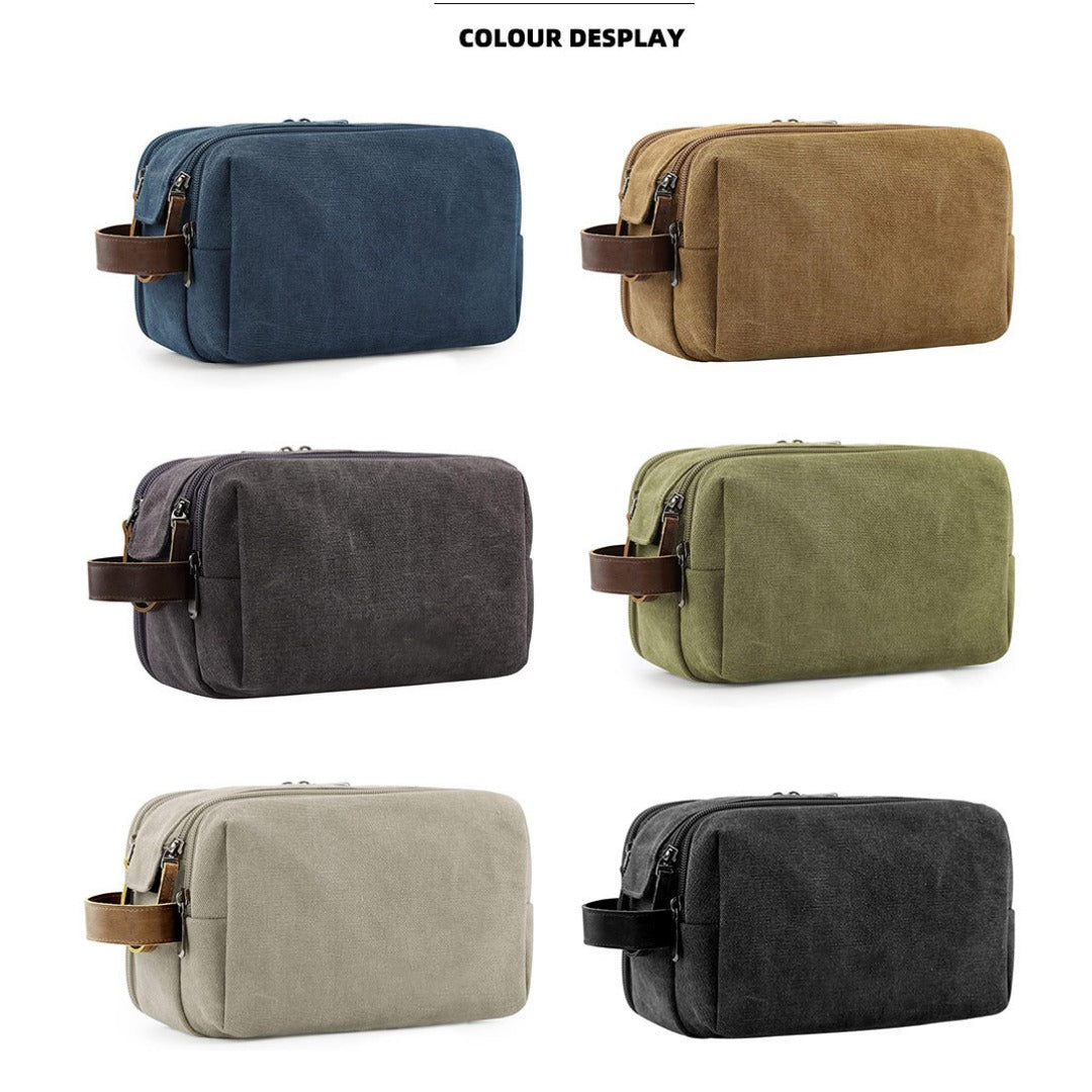 Large Capacity Men's Canvas Wash Bag – Durable Razor Storage & Cosmetic Bag with Ample Space for Travel Essentials