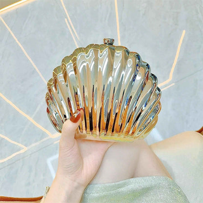 Women's Sparkly Seashell Acrylic Clutch - Metallic Evening Purse for Party & Prom