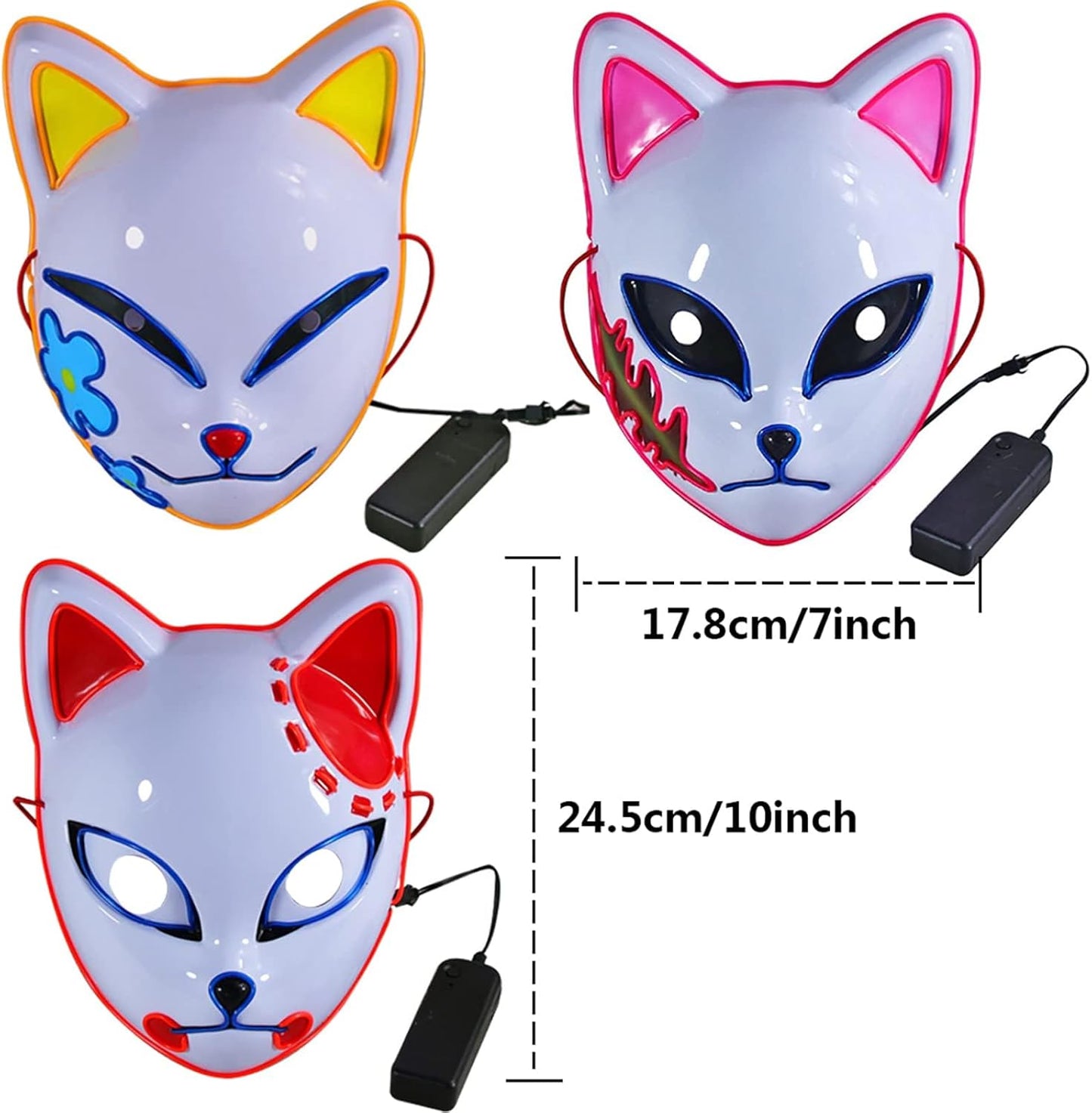 Máscara LED de demonio, accesorios de disfraz de cazadores, máscara de plástico con cara de zorro de anime japonés, máscaras brillantes para cosplay de adultos en fiestas de disfraces 