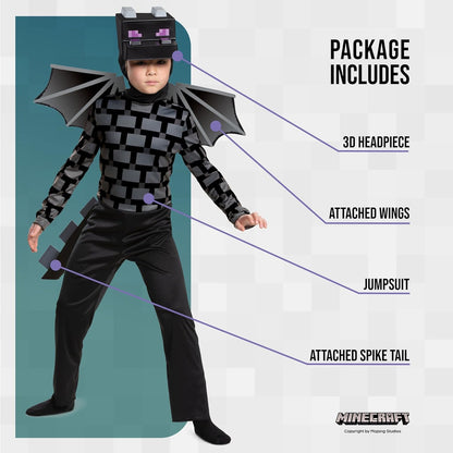 Disfraz de Dragón Ender de Minecraft para niños, atuendo inspirado en el personaje del videojuego para Halloween 