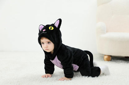 Disfraz de gato negro para bebé niño pequeño, ideal para Halloween. Ropa abrigada y suave para otoño e invierno. 