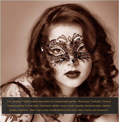 Masquerade Mask for Women Shiny Rhinestone Venetian Party Prom Ball Metal Mask