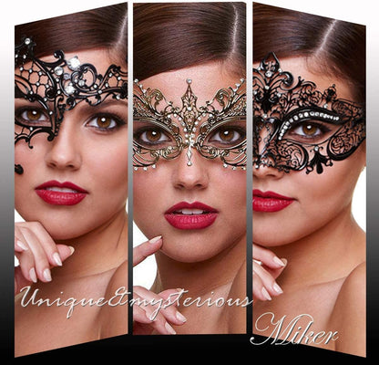 Masquerade Mask for Women Shiny Rhinestone Venetian Party Prom Ball Metal Mask
