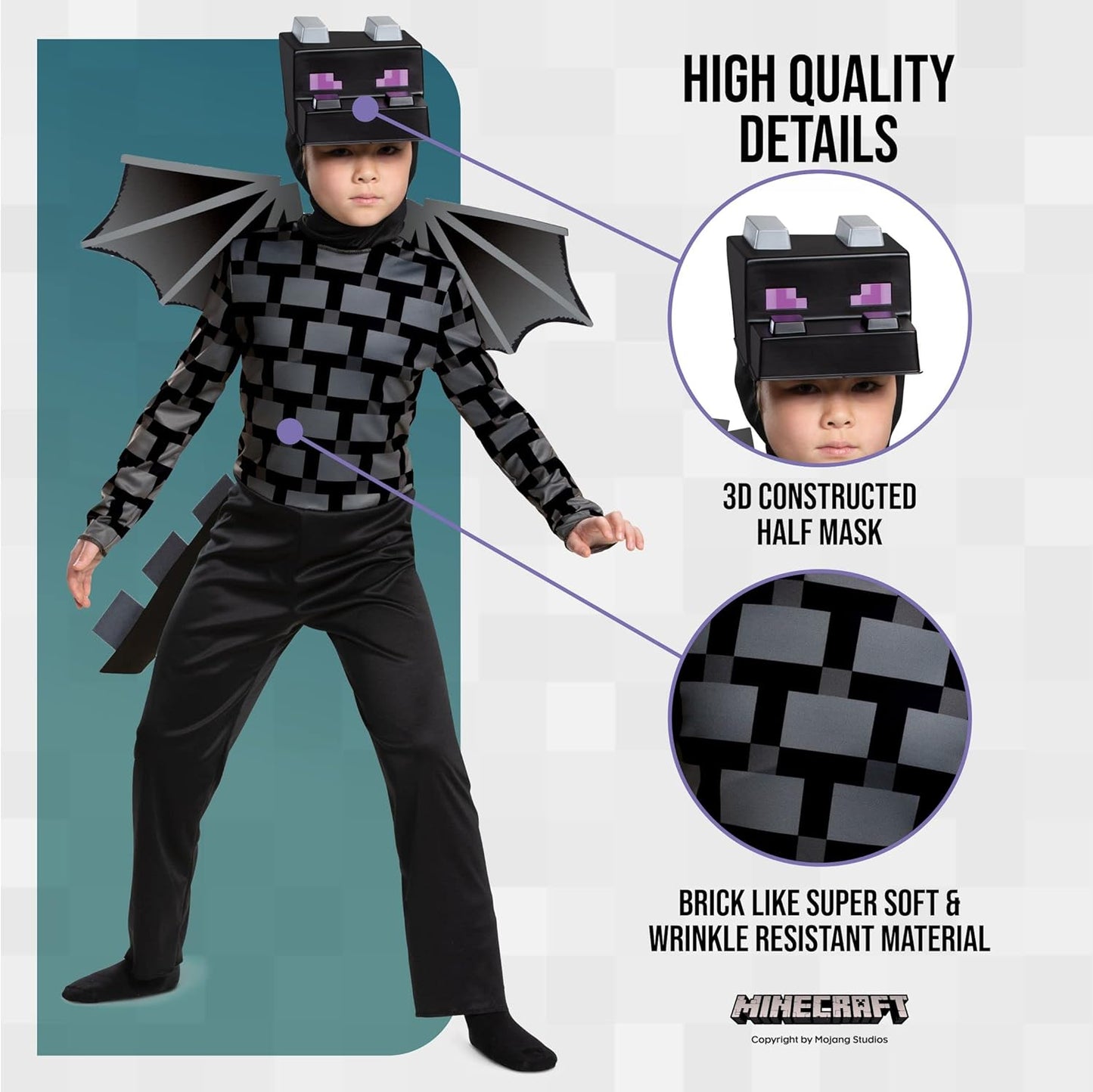 Disfraz de Dragón Ender de Minecraft para niños, atuendo inspirado en el personaje del videojuego para Halloween 