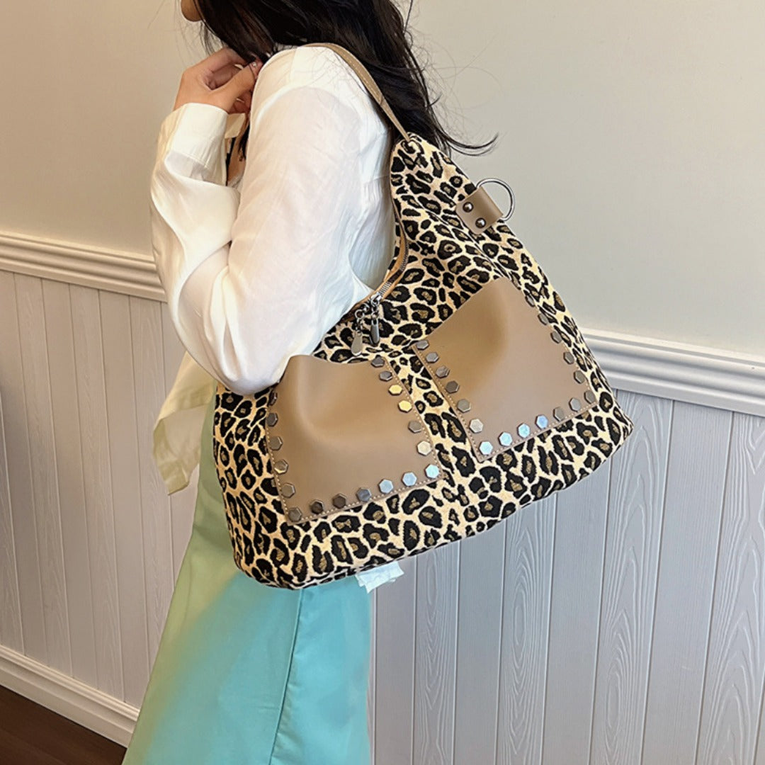 Ladies leopard print large capacity tote bag, vintage hobo bag casual, shoulder bag with crossbody strap, bag underarm bag women