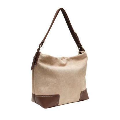 Bolso hobo de ante de gran capacidad, bolso de hombro femenino con contraste, bolso de mano, bolso informal