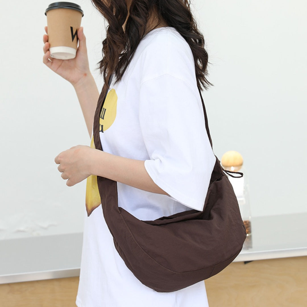 Small shoulder women's casual, pleated nylon hobo bag, fashion drawstring canvas crossbody bag