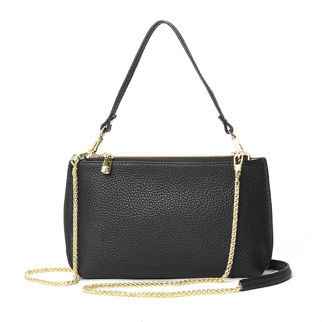 Bolso bandolera sencillo de piel auténtica para mujer, bolso elegante de gran capacidad, bolso tote con doble cremallera, bolso de cadena de piel 