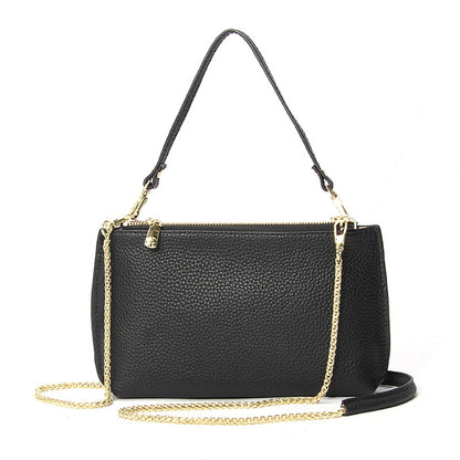 Bolso bandolera sencillo de piel auténtica para mujer, bolso elegante de gran capacidad, bolso tote con doble cremallera, bolso de cadena de piel 