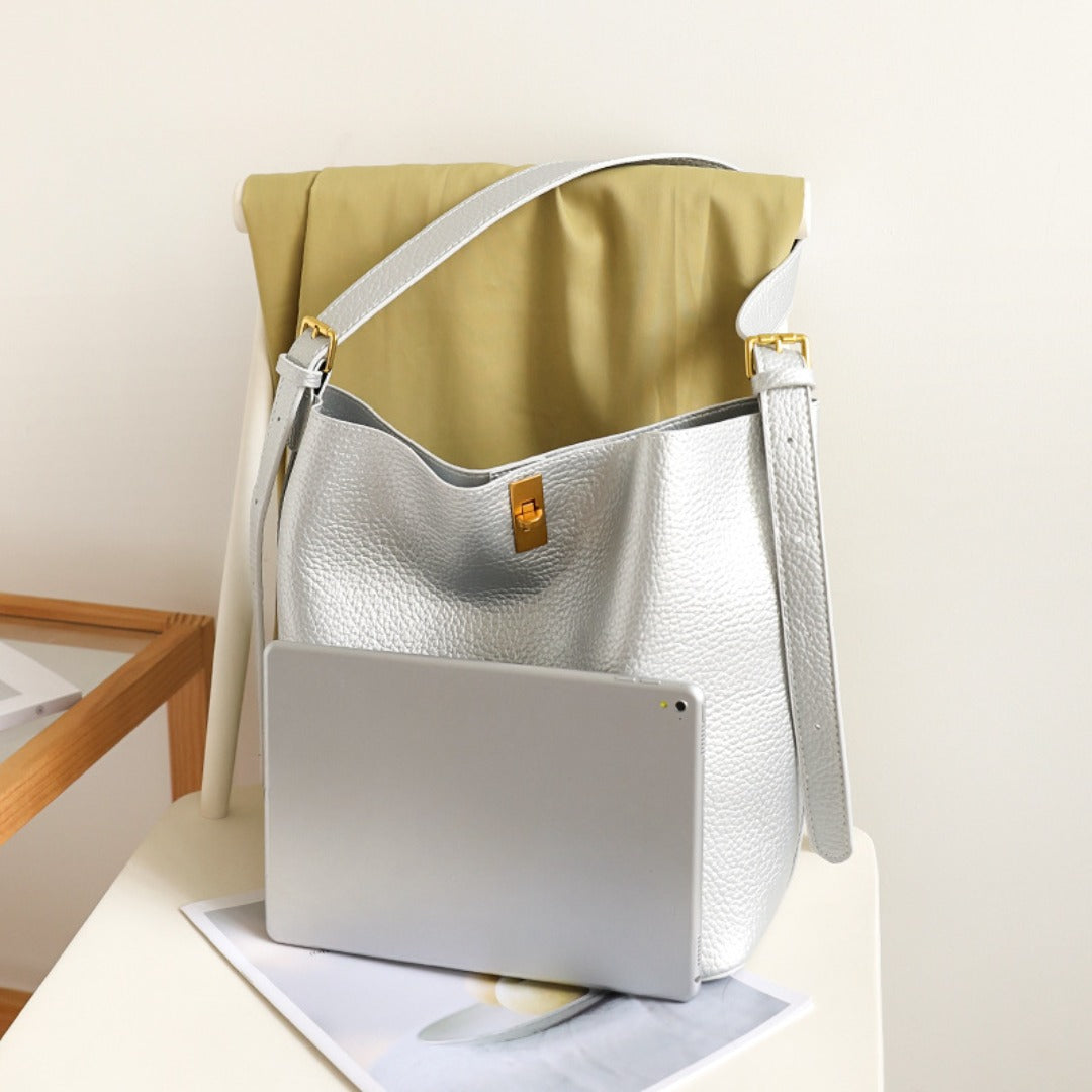 Bolso tipo cubo versátil de gran capacidad para mujer - Bolso bandolera tipo hobo de PU suave con textura retro y cierre, estilo casual 2 en 1