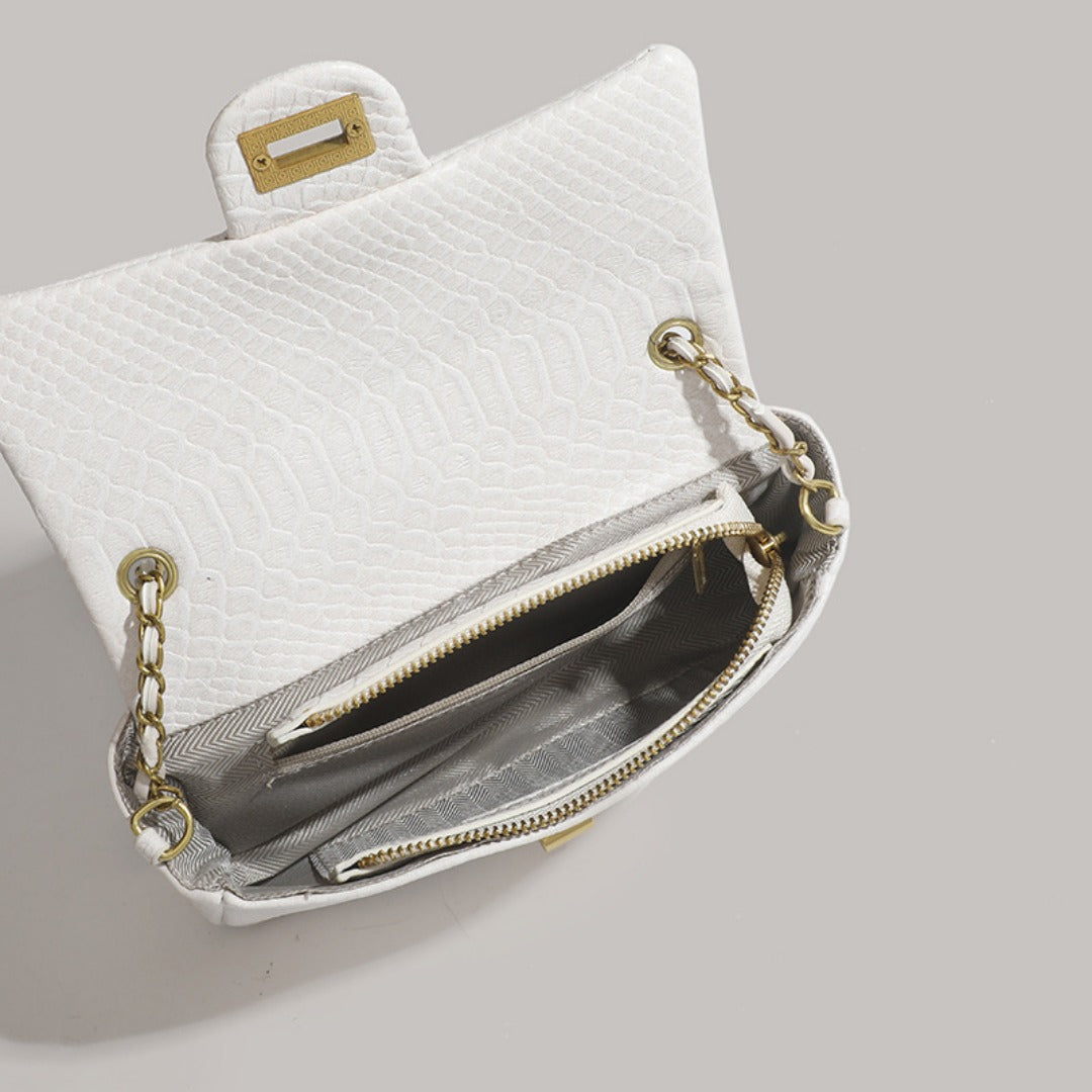 Small square crossbody purse, chain shoulder bag, fashionable snake pattern crossbody small square bag