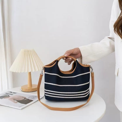 Bolso tipo cubo de lona de diseño, bolso tote de gran capacidad con contraste, bolso tote informal, bolso tote para ir al trabajo con 2 compartimentos en 1. 