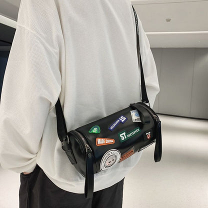 Small crossbody bag men's, men's small bag, men's cylindrical shoulder bag