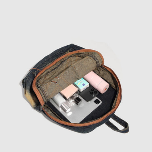 Mochila retro de mezclilla lavada, mochila con lazo de diseño, mochila tipo bolso de gran capacidad estilo Spice Girl 