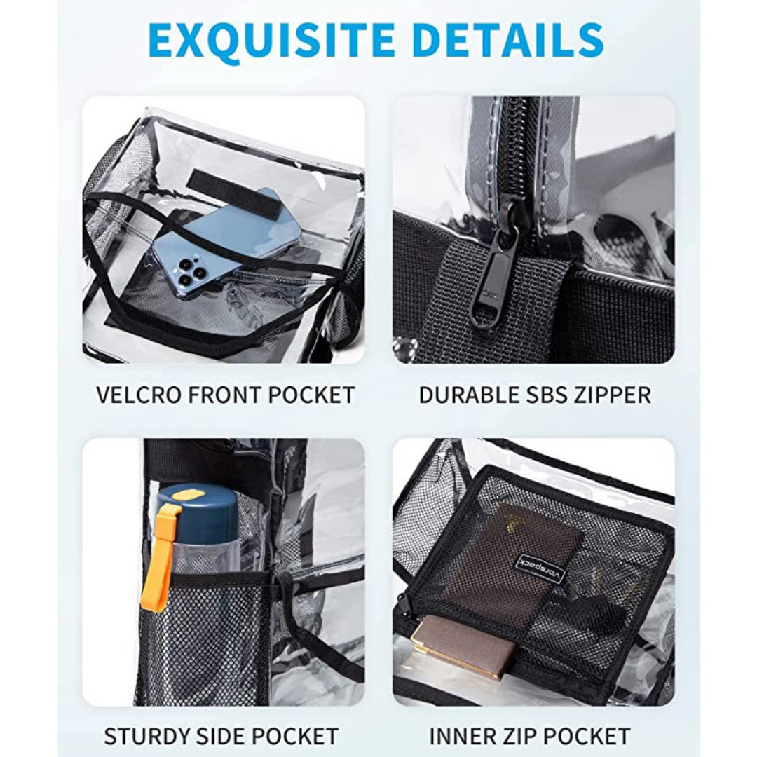 Bolso bandolera transparente de PVC, ajustable para viajes, eventos deportivos y conciertos; bolso de hombro grande transparente con compartimentos tipo hobo. 