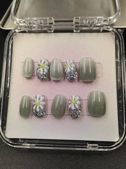 1037- Uñas postizas hechas a mano, de presión, removibles