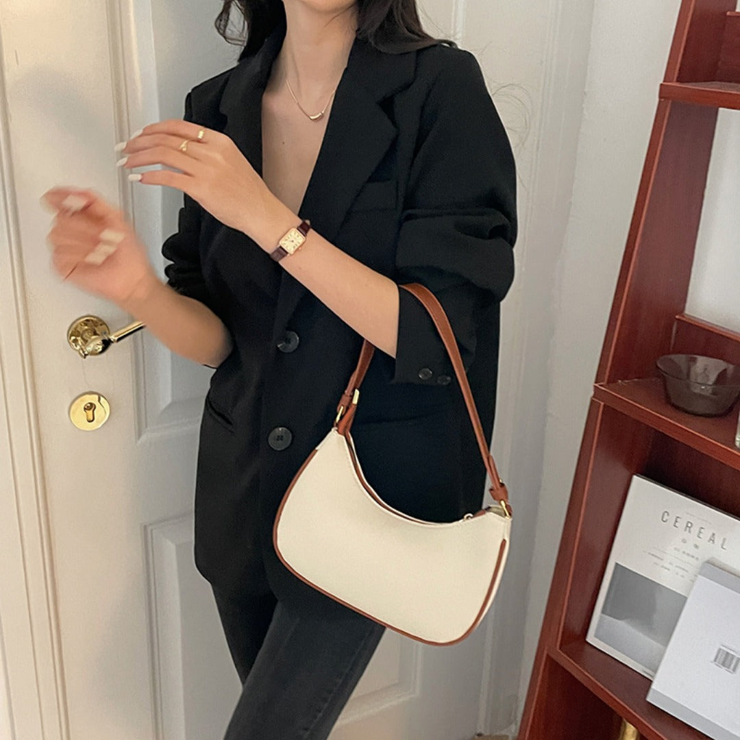 Bolso de hombro de verano para mujer, bolso con forma de media luna en contraste, bolso de hombro pequeño, bolso hobo pequeño, bolso bandolera tipo silla de montar 