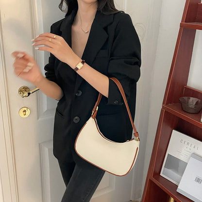 Bolso de hombro de verano para mujer, bolso con forma de media luna en contraste, bolso de hombro pequeño, bolso hobo pequeño, bolso bandolera tipo silla de montar 