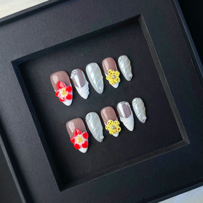 0984 - Uñas postizas hechas a mano, de presión, removibles