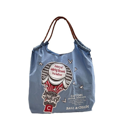 Bolso tote con estampado sencillo de globos aerostáticos, bolso de tela ecológico bordado para mujer, bolso bandolera portátil de nailon 