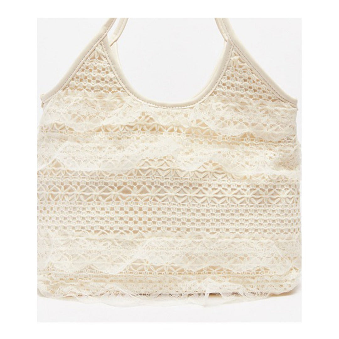 Bolso de verano tejido, informal, de vacaciones, de gran capacidad, bolso de hombro, bolso de malla con encaje, bolso de mano, bolso de playa, bolso de verano tipo hobo 