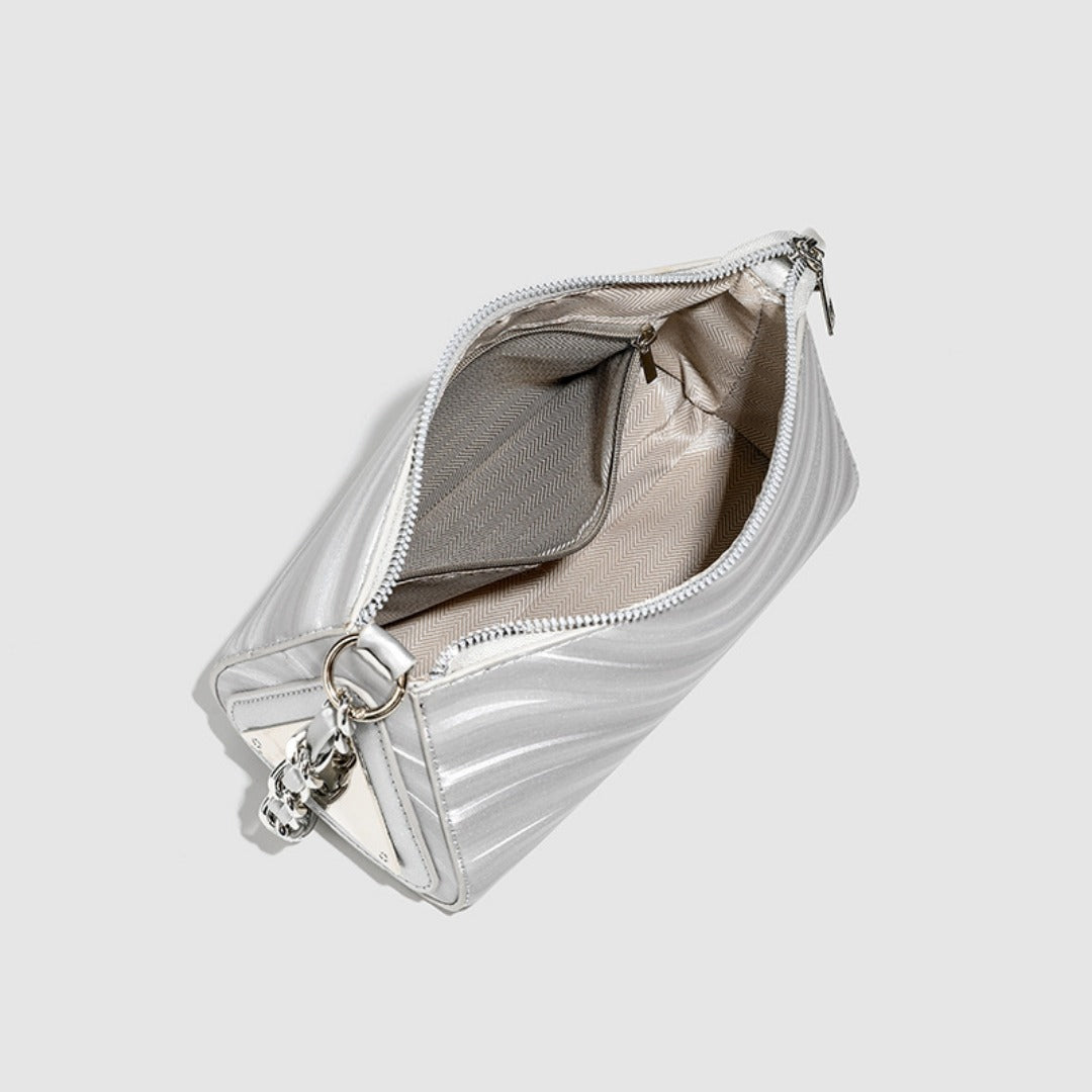 Bolso bandolera versátil para mujer, bolso de hombro plateado con cadena, pequeño bolso bandolera metálico 