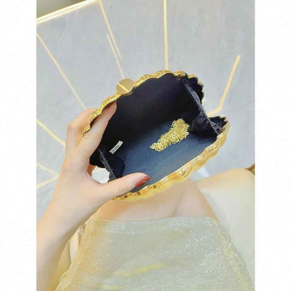 Women's Sparkly Seashell Acrylic Clutch - Metallic Evening Purse for Party & Prom