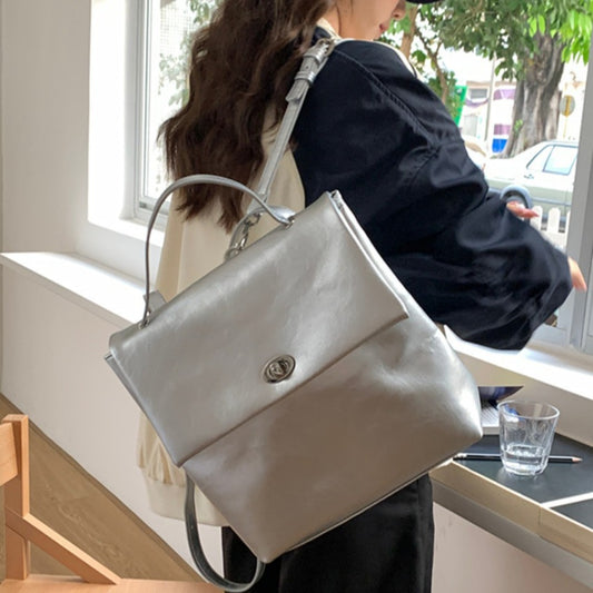 Mochila grande para mujer, color plata, de gran capacidad, ideal para otoño e invierno. Mochila versátil para la universidad o el trabajo. 