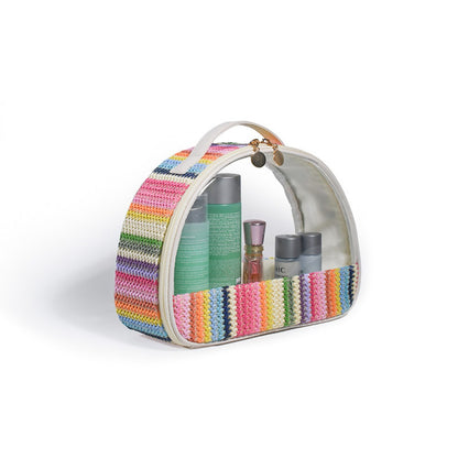 Straw transparent PVC semicircular cosmetic bag, waterproof woven toiletries bag, travel storage bag, makeup bags small,Transparent Cosmetic Bag,