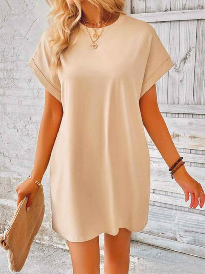 Vestido informal holgado de talla grande a la moda con mangas de murciélago lisas 