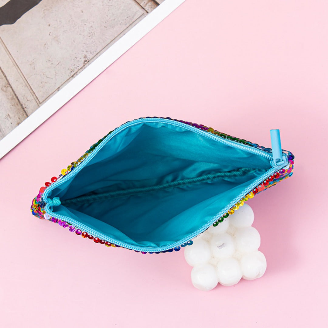 Mermaid sequined pencil case, two-color stationery storage bag, portable cosmetics change purse, small purse