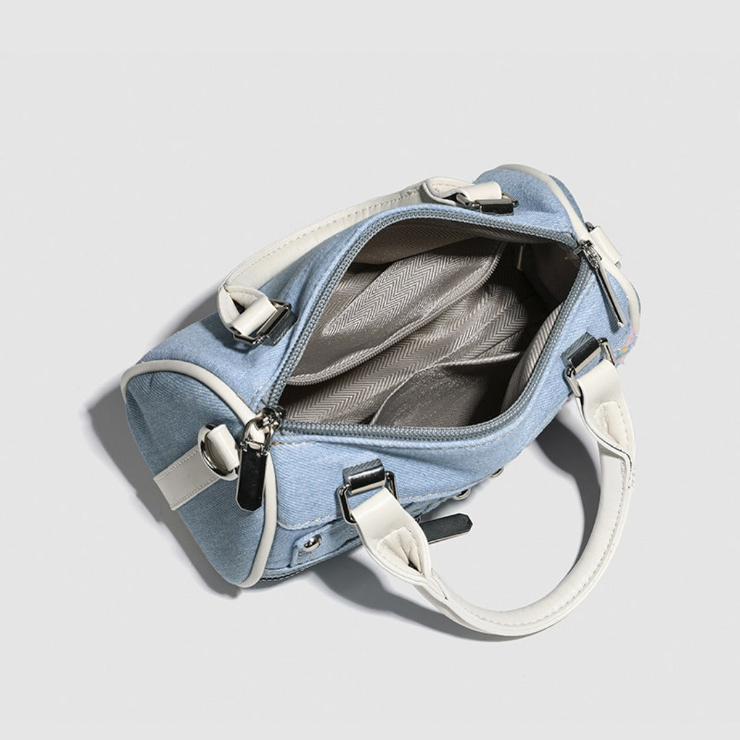 Bolso Boston para mujer, bolso tote pequeño rosa con diseño de empalme, bolso de moda versátil para chica 