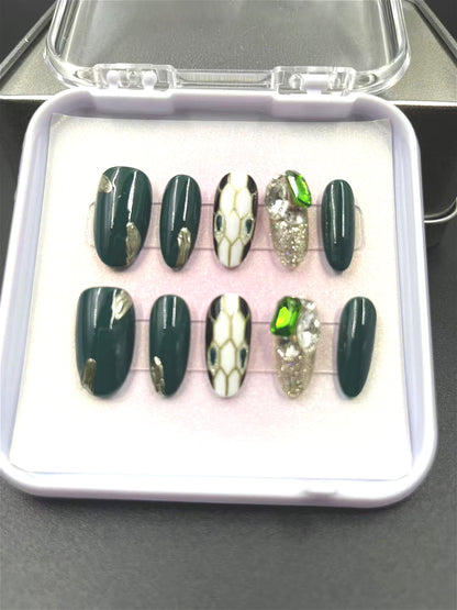 1037- Uñas postizas hechas a mano, de presión, removibles