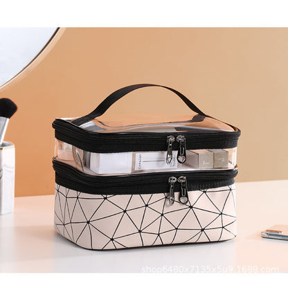 Multifunctional double-layer cosmetic bag, transparent storage bag, travel portable tote bag, large-capacity waterproof toilet bag