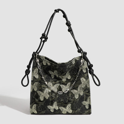 Gilt butterfly embroidered tote purse, chain beaded tote bag, Women's shoulder Crossbody bag, large capacity hobo bag