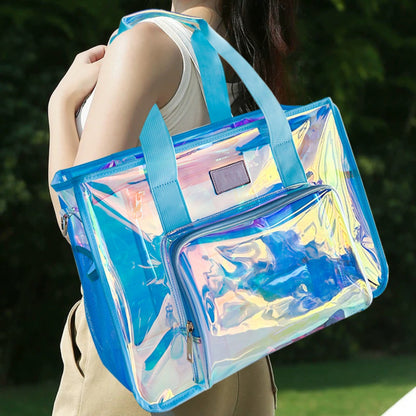 PVC Symphony translucent beach bag, Portable tote bag for going out, Transparent tote purse for sports, clear bag for stadium events