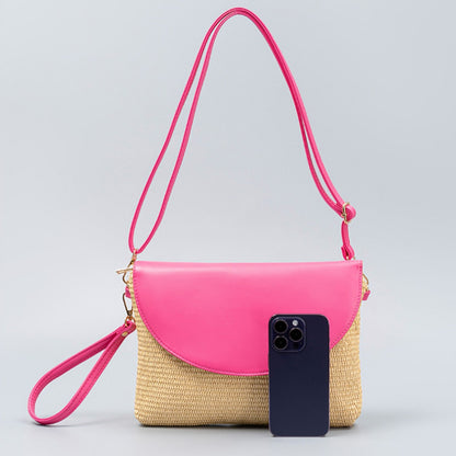 Holiday straw bag, small solid color shoulder bag, small crossbody beach bag, seaside beach bag evening clutch woven bag women