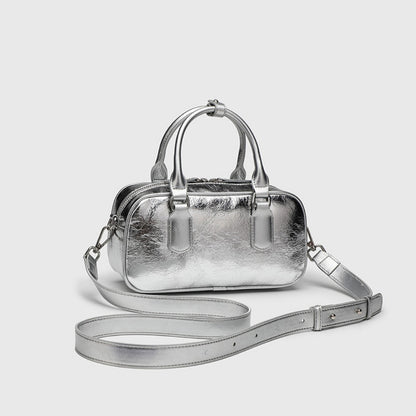 Retro crossbody bag, small square bag, small top handle purse metallic