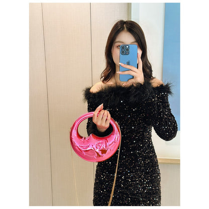 Bolso acrílico con forma de luna, bolso de hombro para mujer, bolso de noche, bolsos de noche formales para mujer, bolso de mano, bolso de mano informal, bolso de mano para fiesta, bolso de graduación, bolso de fiesta. 