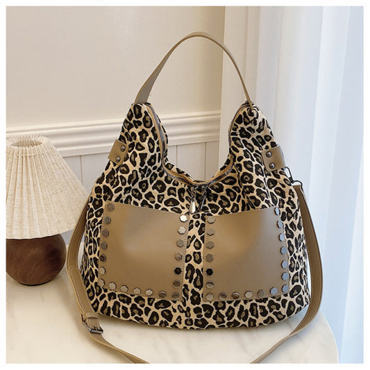 Bolso tote de gran capacidad con estampado de leopardo para mujer, bolso hobo vintage informal, bolso de hombro con correa cruzada, bolso de mano para mujer 