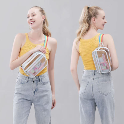 Riñonera transparente de PVC – Riñonera cruzada con correa ajustable para el hombro, ideal para deportes y viajes – Bolso de pecho impermeable con diseño elegante 