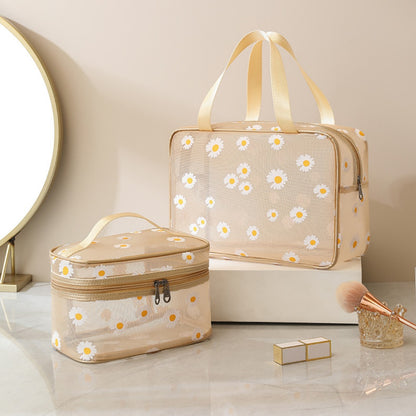 Mesh Cosmetic Bag, Small Daisy Beach Wash Bag, Travel Women's Simple Storage Bag, Go Out Portable Mesh Shower Tote Bag,