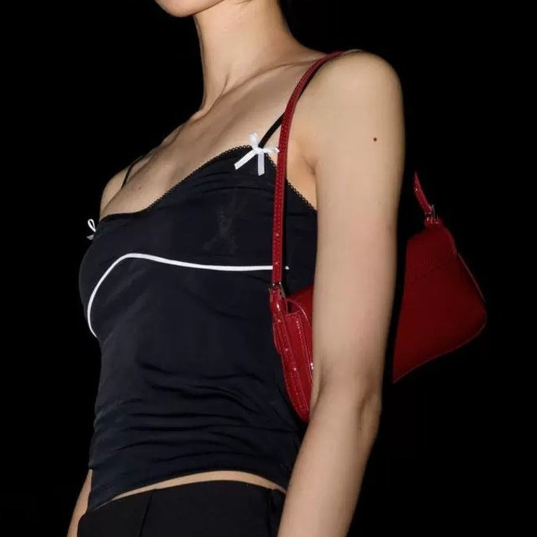 Small Red Baguette shoulder Bag - Must-Have Autumn Fashion Simple Commuter & Retro Shoulder Bag hobo