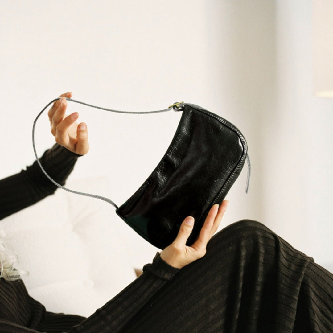 Bolso baguette de hombro, bolso bandolera de moda, bolso de hombro sencillo y versátil para mujer, bolso hobo de piel encerada para mujer