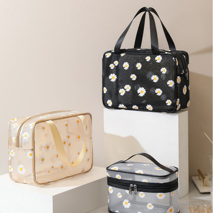 Mesh Cosmetic Bag, Small Daisy Beach Wash Bag, Travel Women's Simple Storage Bag, Go Out Portable Mesh Shower Tote Bag,