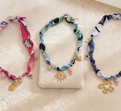 Ocean Life Ribbon Necklace with Flower Charm