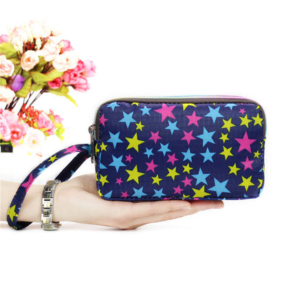 Floral Printed Fabric Wristlet Wallet for Women - Double Zipper Clutch with Wrist Strap -dropshippingabc.com