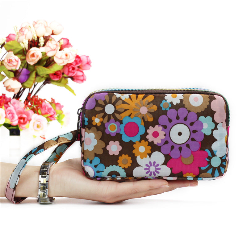 Floral Printed Fabric Wristlet Wallet for Women - Double Zipper Clutch with Wrist Strap -dropshippingabc.com